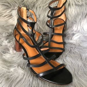 Black strappy low heel sandal